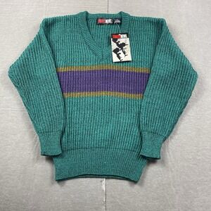 Vintage Todays News Sweater Mens‎ Large Green Acrylic Tennis V Neck Striped New